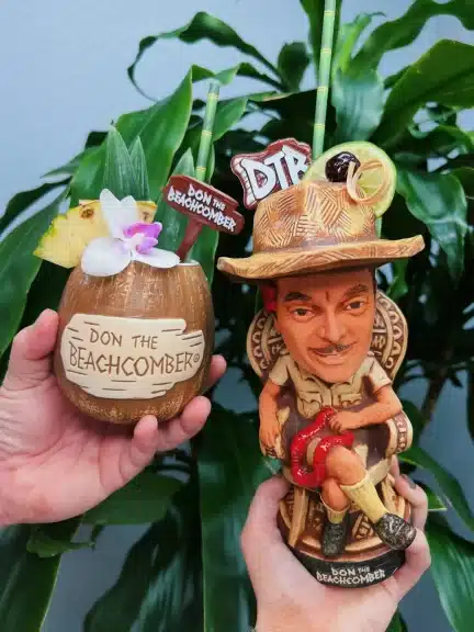 Don Beachcomber figure and coconut drinking cup